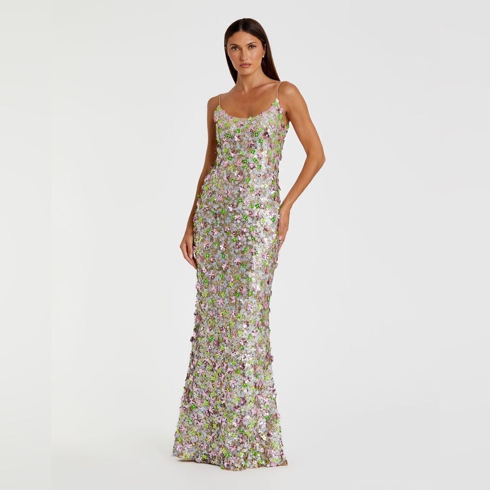 MAC DUGGAL 6153 Multicolor Sleeveless Floral Paillette Embellished Mesh Gown - Picture 2 of 15